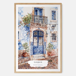 Lissabon straten aquarel kunstafdruk - Portugal kunst aan de muur - Lissabon reisafdruk - reiscadeau - verhuiscadeau - cadeau nieuwe woning