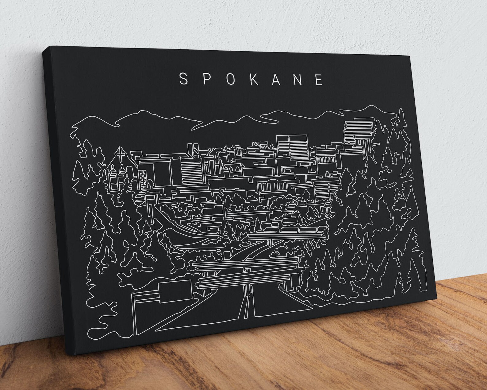 Spokane Canvas Art Print Spokane Skyline Wall Art Spokane Etsy