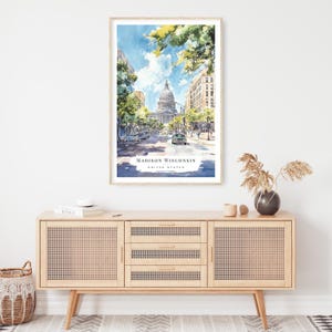 Madison WI Watercolor Art Print - Madison Capitol Building Wall Art - USA Travel Print - Travel Gift - Moving Gift - New Home Gift image 3