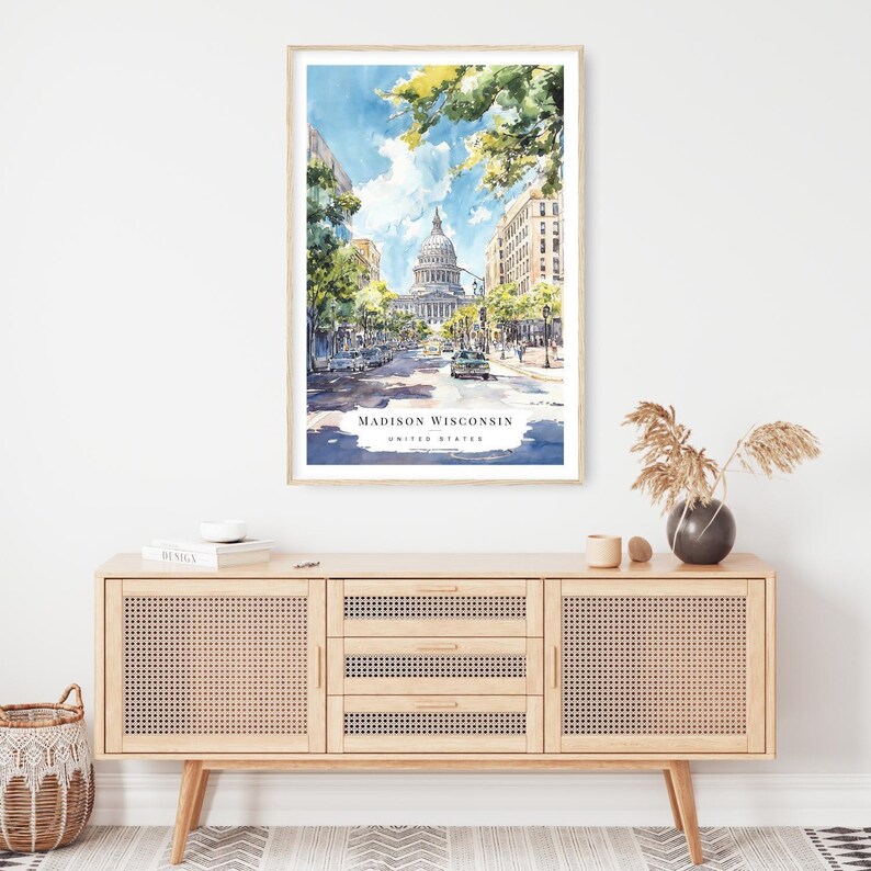 Madison WI Watercolor Art Print - Madison Capitol Building Wall Art - USA Travel Print - Travel Gift - Moving Gift - New Home Gift image 3