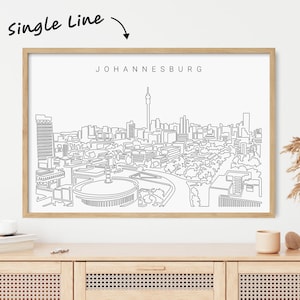 Framed Johannesburg Poster - South Africa Wall Art with Johannesburg Cityscape as One Line Drawing - Wall Decor Gift for New Home or New Job