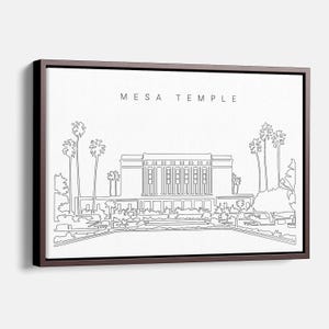 Mesa Temple Canvas Wall Art - Mesa Arizona Canvas Art Print with Mesa Temple Single Line Art - Great Wall Decor Gift for New Home or New Job