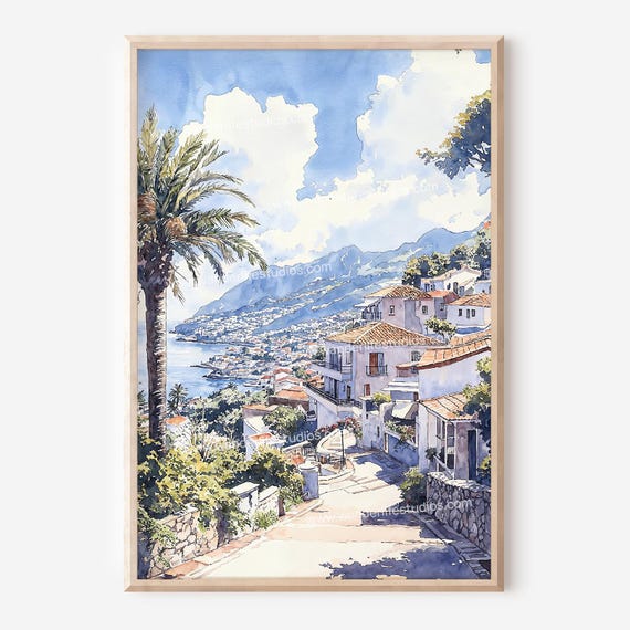 Madeira Portugal Printable Wall Art, Madeira Watercolor Art Print, Funchal Art, Digital Download, Portugal Travel Poster, Instant Download