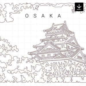 Osaka Japan Printable Wall Art - Osaka Castle Single Line Art - Digital Download - 100% Hand-Drawn - Instant Download