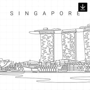 Afdrukbare muurkunst Singapore - Marina Bay Sands enkelvoudige kunst - digitale download - 100% handgetekend - direct downloaden