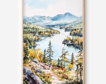 Adirondack Mountains Wall Art: Digital Download Watercolor Landscape Art