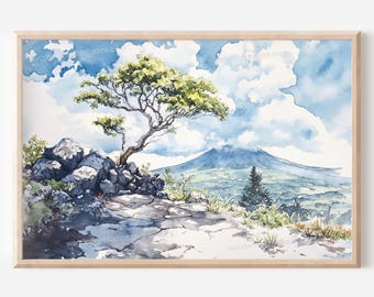 Hawaii Volcanoes National Park Printable Wall Art: Watercolor Landscape