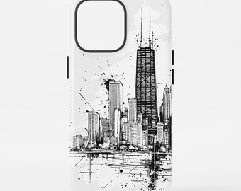 Chicago Phone Case - Abstract Chicago City Line Art with John Hancock Tower - USA Travel Gift - For Various Phone Models
