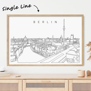 Framed Berlin Skyline Wall Art - Large Berlin Art Print - Aesthetic Berlin Travel Poster with Continuous Line Art