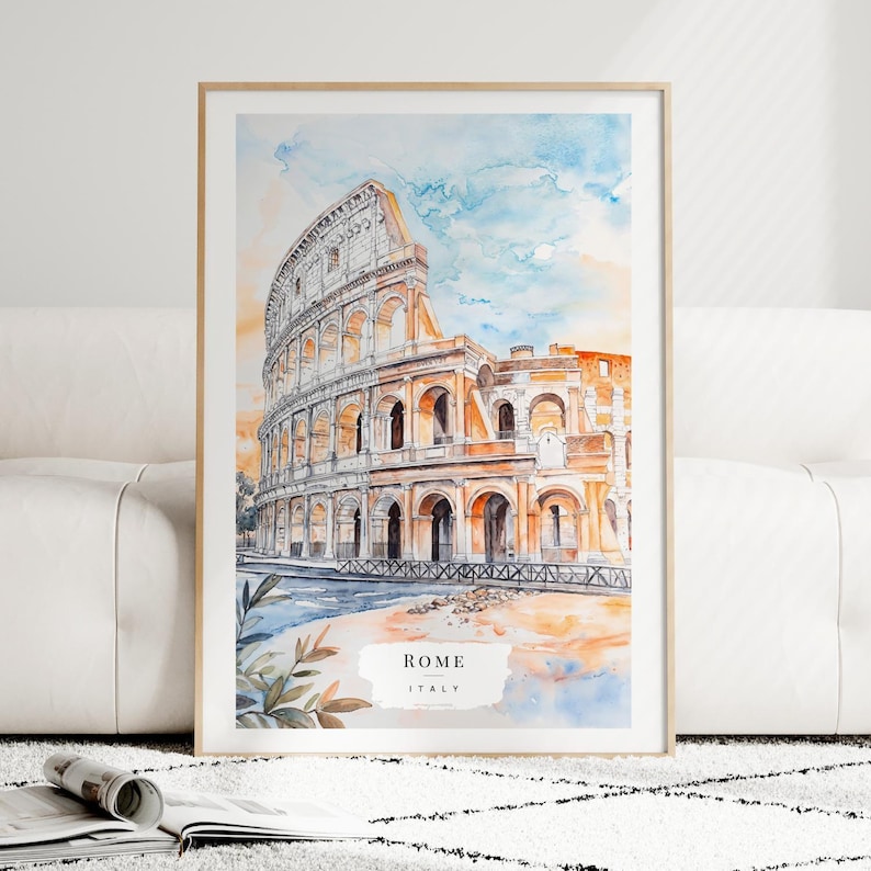 Rome Colosseum Watercolor Painting Art Print - Italy Wall Art - Italy Travel Gift - Moving Gift - New Home Gift - Housewarming Gift imagem 3