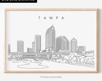 Tampa Skyline Wall Art - Tampa Art Print with Cityscape One Line Drawing - Tampa Bay Poster - Tampa Wall Decor - New Home Gift