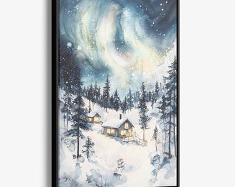 Aurora Borealis Canvas Print: Winter Landscape from Lapland, Finland
