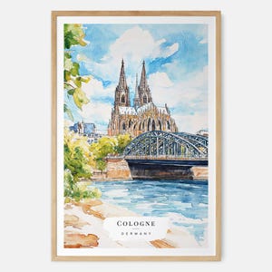 Impression d'art aquarelle de Cologne, art mural cathédrale de Cologne, impression de voyage en Allemagne, cadeau de voyage en Europe, cadeau de déménagement, cadeau pour une maison neuve