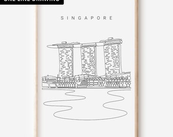 Singapore Art Print with Marina Bay Sands as a Single Line Art - Great Home Decor Gift