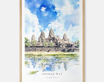 Cambodia Painting - Angkor Wat Art Print, Asian Travel Watercolor