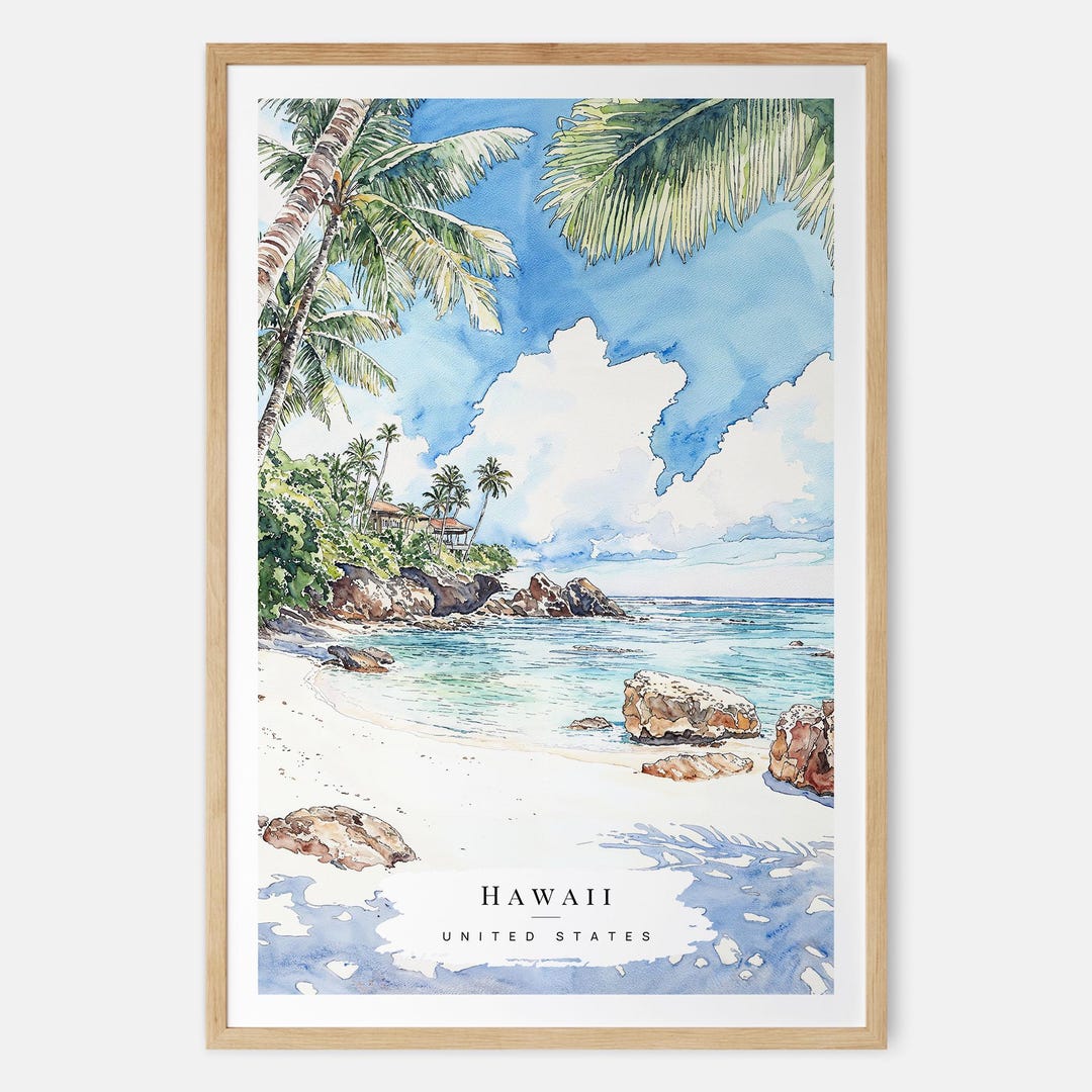 ハワイビーチ水彩画アートプリント - ハワイのウォールアート