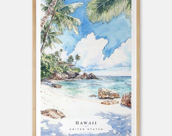 ハワイビーチ水彩画アートプリント - ハワイのウォールアート