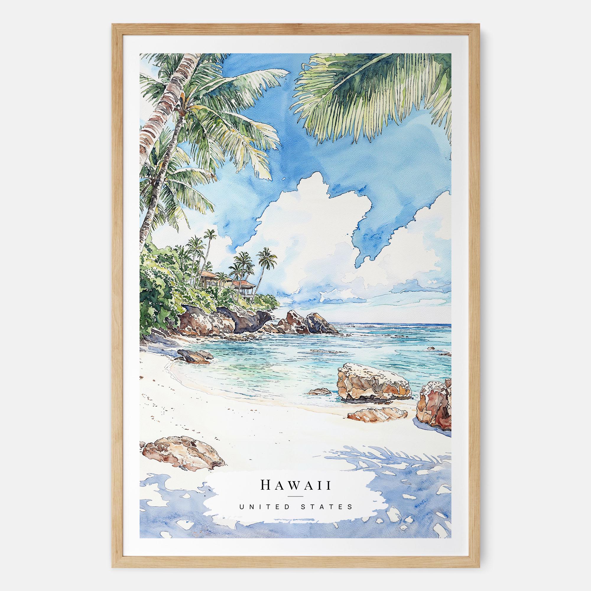 ハワイビーチ水彩画アートプリント - ハワイのウォールアート