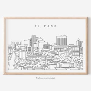 El Paso Skyline Art Print - Texas Poster with El Paso City One Line Drawing - Wall Decor Gift For New Home or As Moving Gift