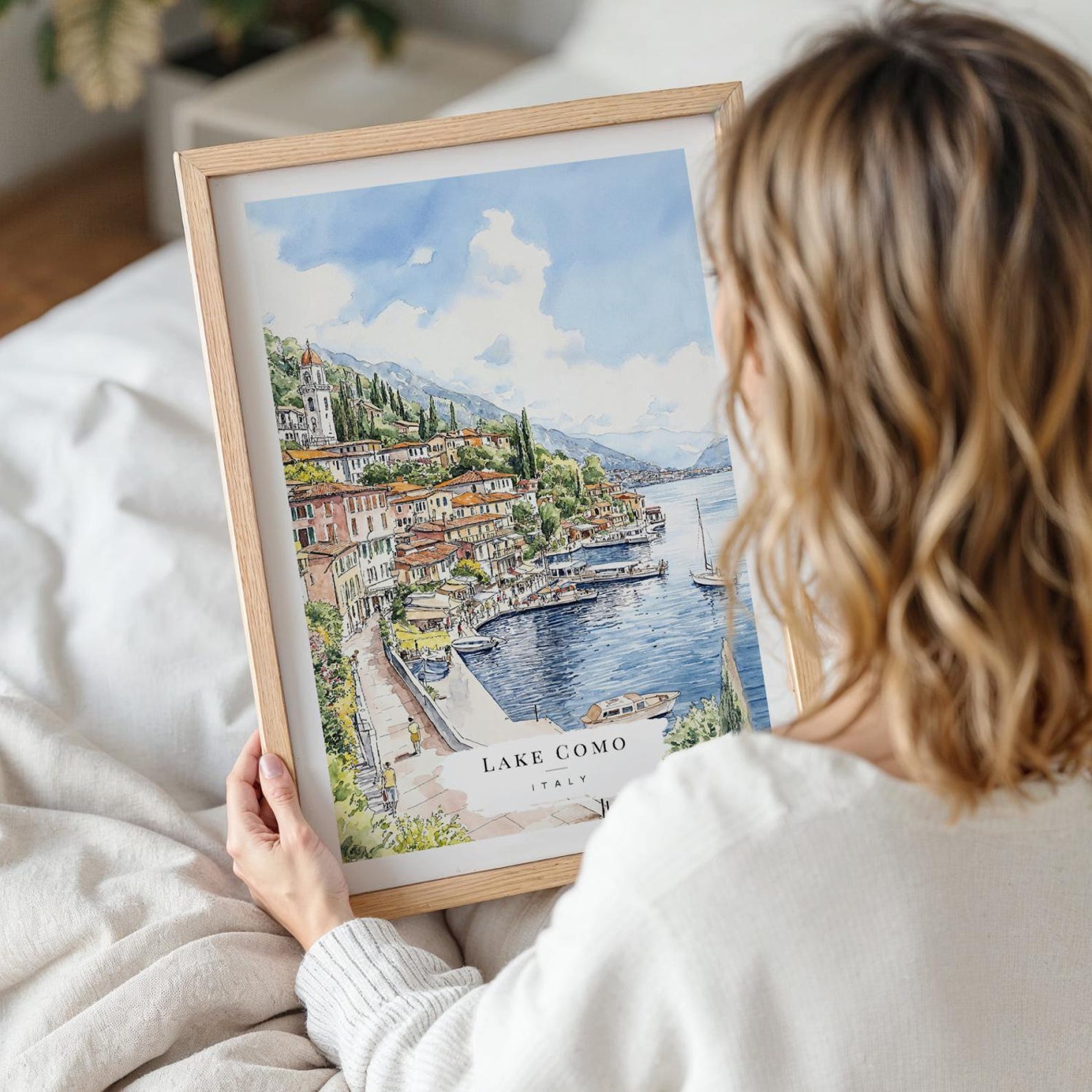 Lake Como Italy Watercolor Painting Art Print - Italian Lakeside Wall ...