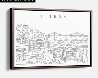 Lisbon Skyline Canvas Wall Art - Lisbon Art Print with Cityscape One Line Drawing - Lisbon Portugal Wall Decor - New Home Gift