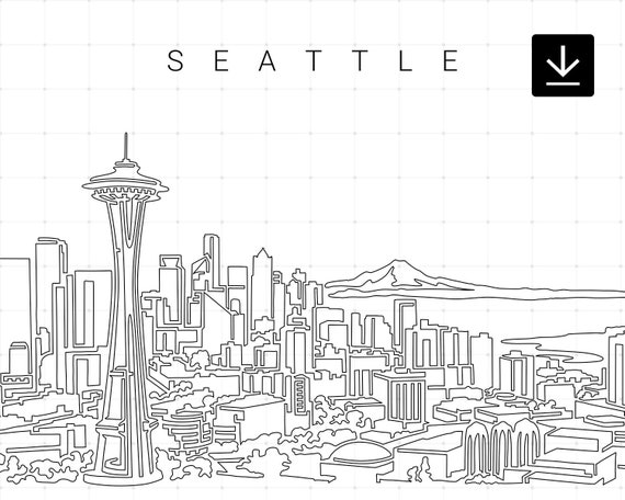 Seattle Skyline Printable Wall Art Seattle Digital Art Print - Etsy