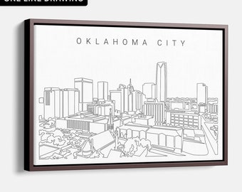 Oklahoma City Canvas Wall Art - Oklahoma Skyline Art Print with Cityscape One Line Drawing - Oklahoma City Wall Decor - New Home Gift