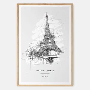 Paris France Art Print with Eiffel Tower Pencil Drawing - Travel Art Gift - Great Moving or New Home Gift - Housewarming Gift