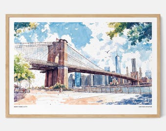 Brooklyn Bridge Kunstdruck: NYC Aquarell Skyline Wandbild