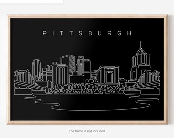 Pittsburgh Wall Art - Pittsburgh Art Print - Pittsburgh Poster with Skyline as Single Line Art - Great New Home or Moving