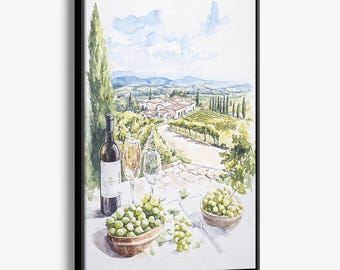 Napa Valley Canvas Print: Watercolor Vineyard Wall Art for Home Decor