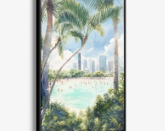 Beach Watercolor Canvas Print: Tropical Coastline Wall Art