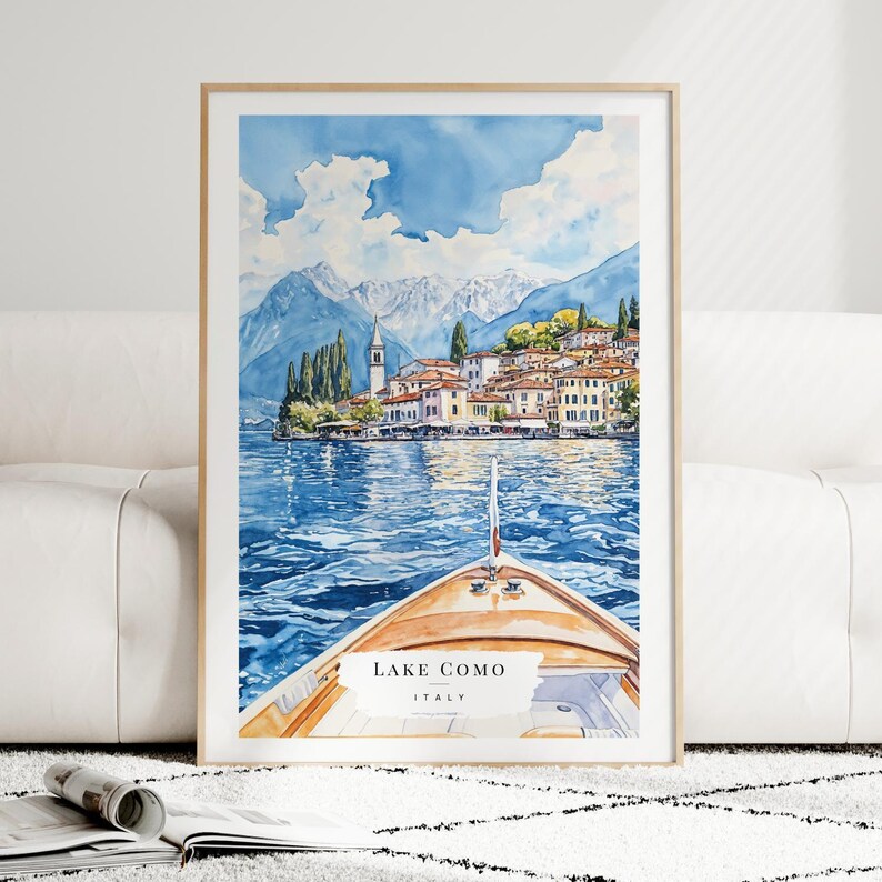 Lake Como Watercolor Painting Art Print - Lake Como Italy Wall Art ...