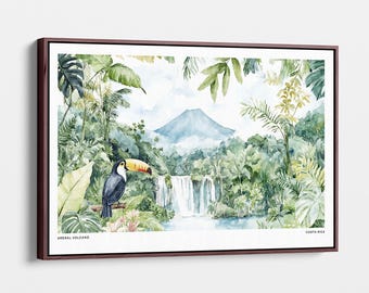 Arenal Volcano Canvas Print: Tropical Watercolor Jungle Scene