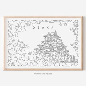 Osaka Art Print - Japan Poster with Osaka Castle One Line Drawing - Great Wall Decor Gift for Japan Lovers