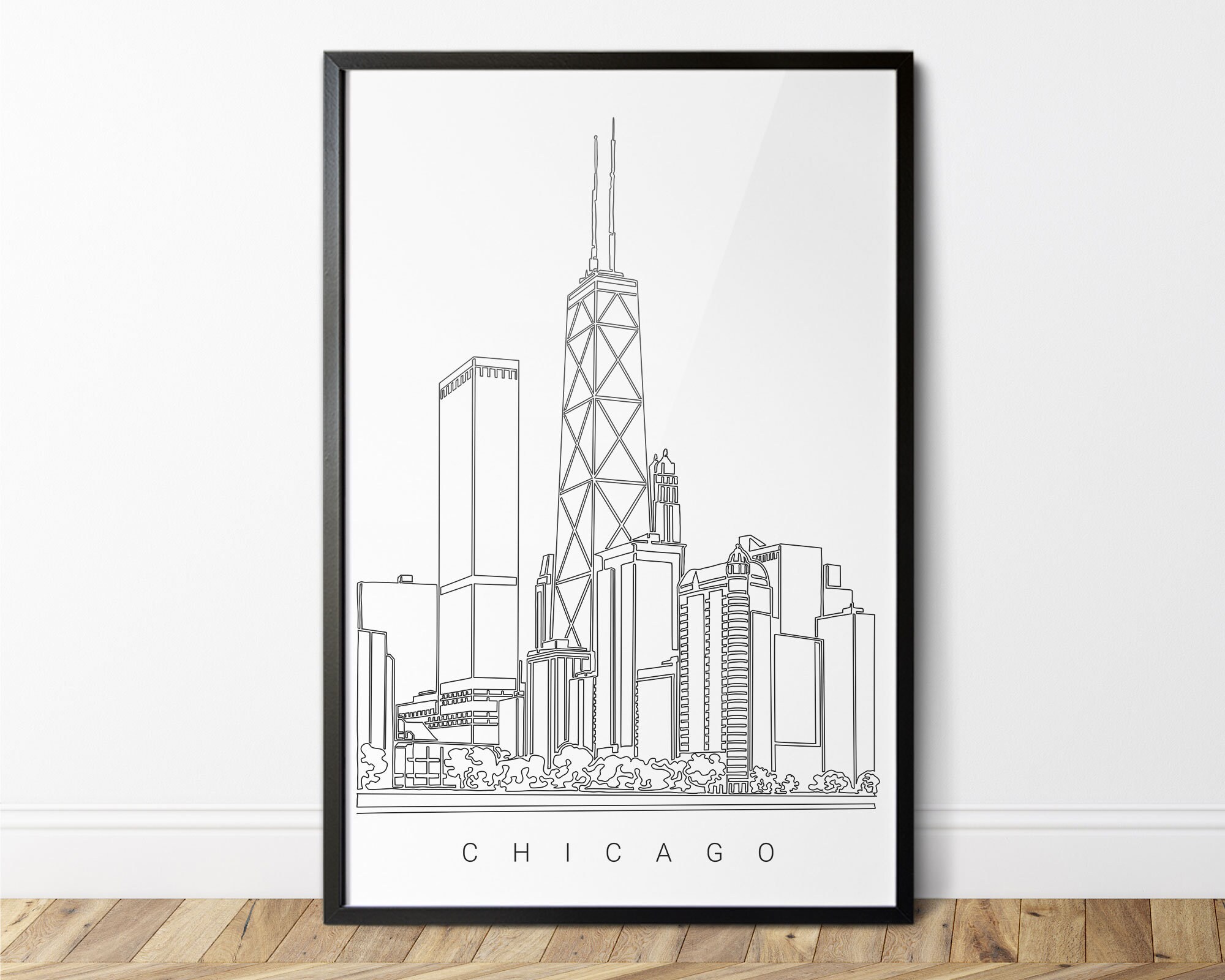 Framed Chicago Skyline Wall Art Chicago Art Print Chicago Etsy