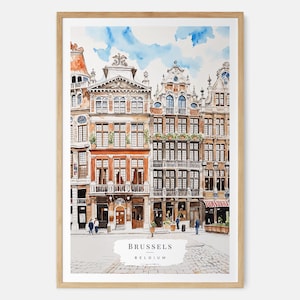 Arte acquerello del paesaggio urbano di Bruxelles, poster di Bruxelles, stampa di viaggio in Belgio, regalo di viaggio in Europa, regalo di trasloco, regalo per una nuova casa