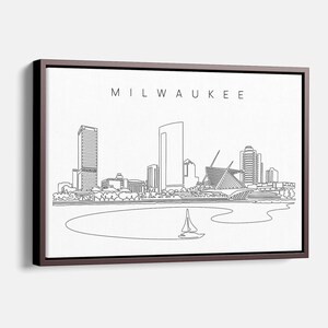 Milwaukee Skyline Canvas Wall Art - Milwaukee Canvas Art Print with Continuous One Line Drawing - Milwaukee Housewarming Gift
