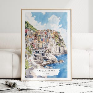 Lámina artística en acuarela de Manarola Cinque Terre - Arte mural de Italia - Regalo de viaje a Italia - Regalo de mudanza - Regalo para un nuevo hogar - Regalo de inauguración de casa imagen 2