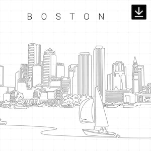 Boston Skyline Printable Wall Art - Boston Harbor Cityscape Single Line ...