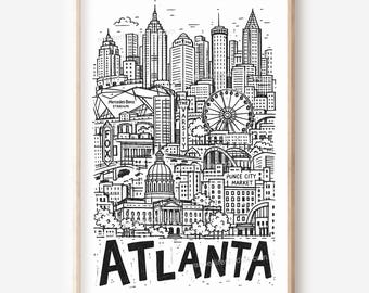 Paysage urbain d'Atlanta : Art mural imprimable style crayon