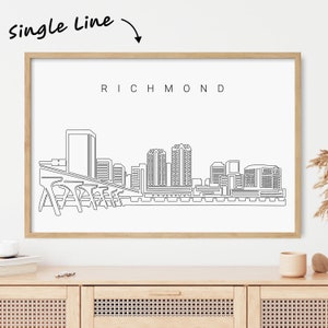 Framed Richmond VA Art Print - Richmond VA Wall Art with Skyline One Line Drawing - Richmond VA Poster Wall Decor Gift - New Home Gift