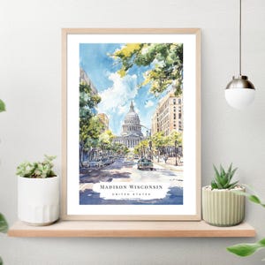 Madison WI Watercolor Art Print - Madison Capitol Building Wall Art - USA Travel Print - Travel Gift - Moving Gift - New Home Gift image 2