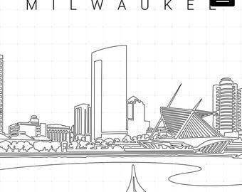 Art mural imprimable Milwaukee - art mural paysage urbain de Milwaukee - téléchargement numérique - 100 % dessinés à la main - téléchargement immédiat