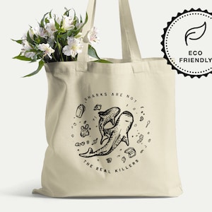 Save The Sharks Eco Tote Bag - Reusable Grocery Bag with Whale Shark Art - Eco Friendly Shopping Bag -  Canvas Tote Bag for Shark Lovers