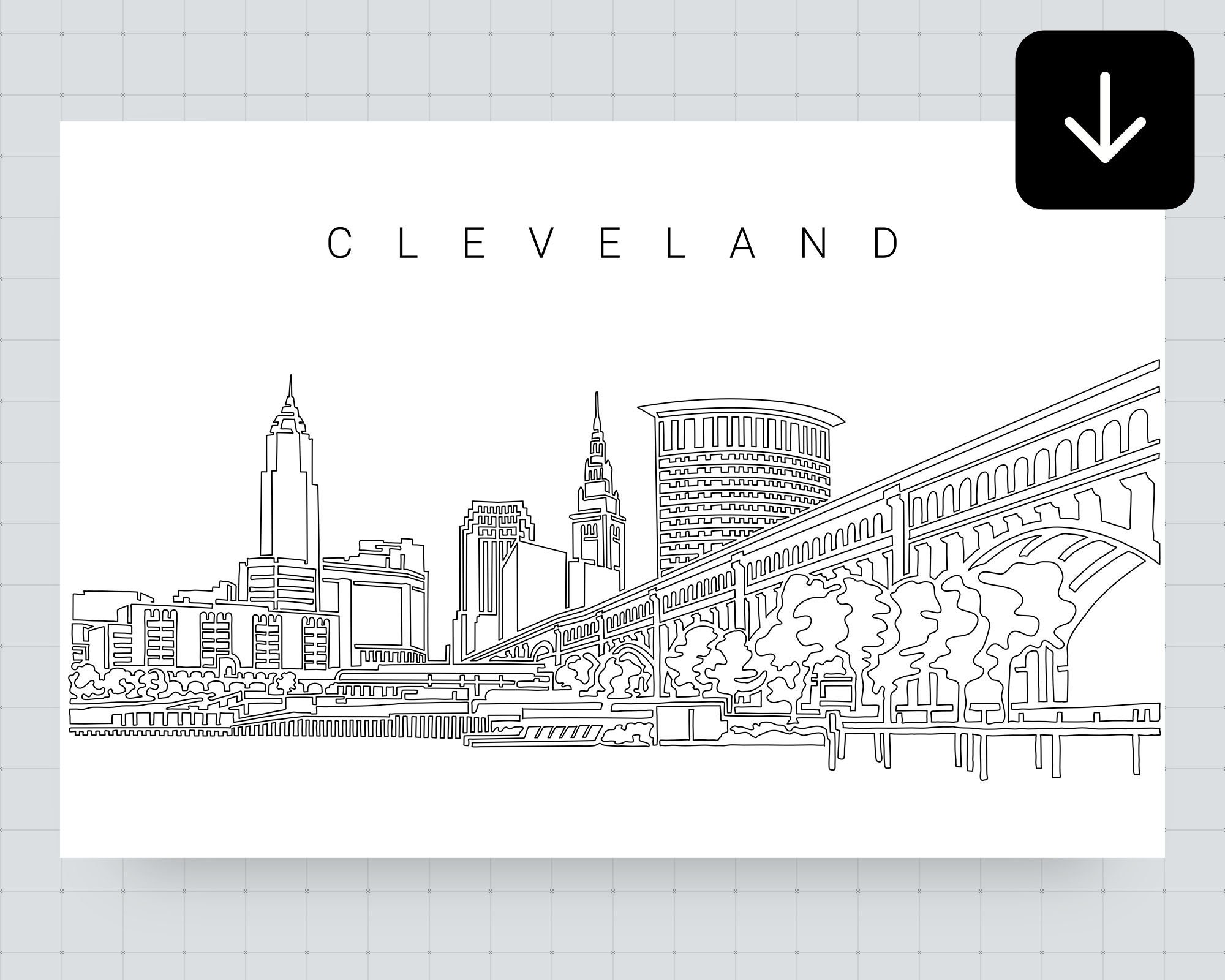 Printable Cleveland Skyline SVG Wall Art Cleveland Art Print Etsy