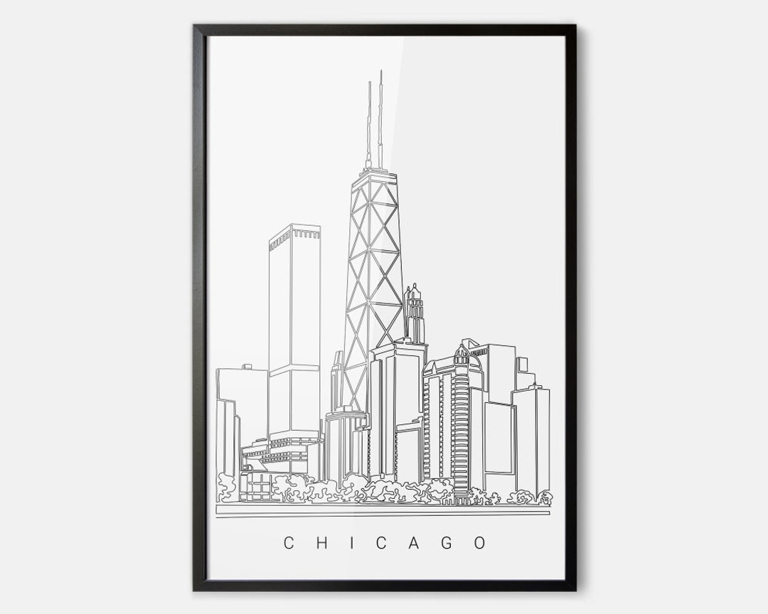 Framed Chicago Skyline Wall Art Chicago Art Print Chicago Travel Poster