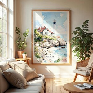 Portland Maine Art Print, Watercolor Lighthouse Art, Coastal Wall Decor, Gift for Travelers, Maine Home Decor, Beach House Print image 5