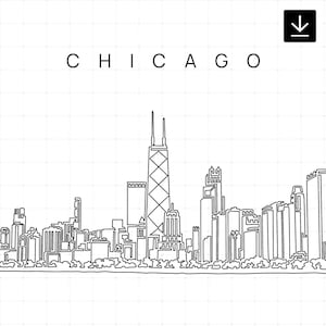 Art mural imprimable ligne d'horizon de Chicago - dessin au trait unique de paysage urbain de Chicago - téléchargement numérique - 100 % dessinés à la main - téléchargement immédiat