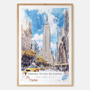 Impresión artística en acuarela del Empire State Building - Arte mural de la ciudad de Nueva York - Impresión de viaje a EE. UU. - Regalo de viaje - Regalo de mudanza - Regalo para casa nueva
